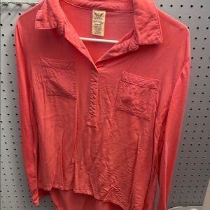Coral Button-Up Women's Top